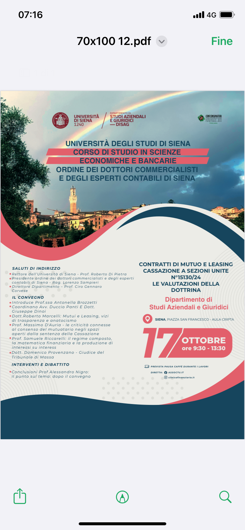 DEL RISULTATO DEL CONVEGNO SUI MUTUI PRESSO UNIVERSITA’ DI SIENA DEL 17/10/2025